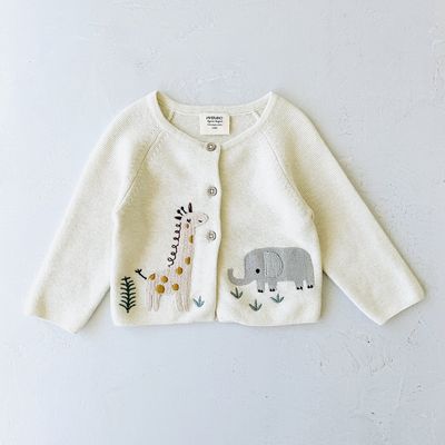 Animal Safari Baby Cardigan - Natural