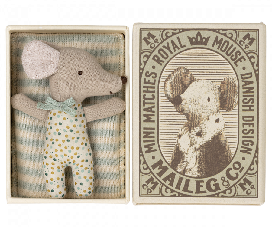 Sleepy Wakey Baby Mouse in Matchbox - Blue