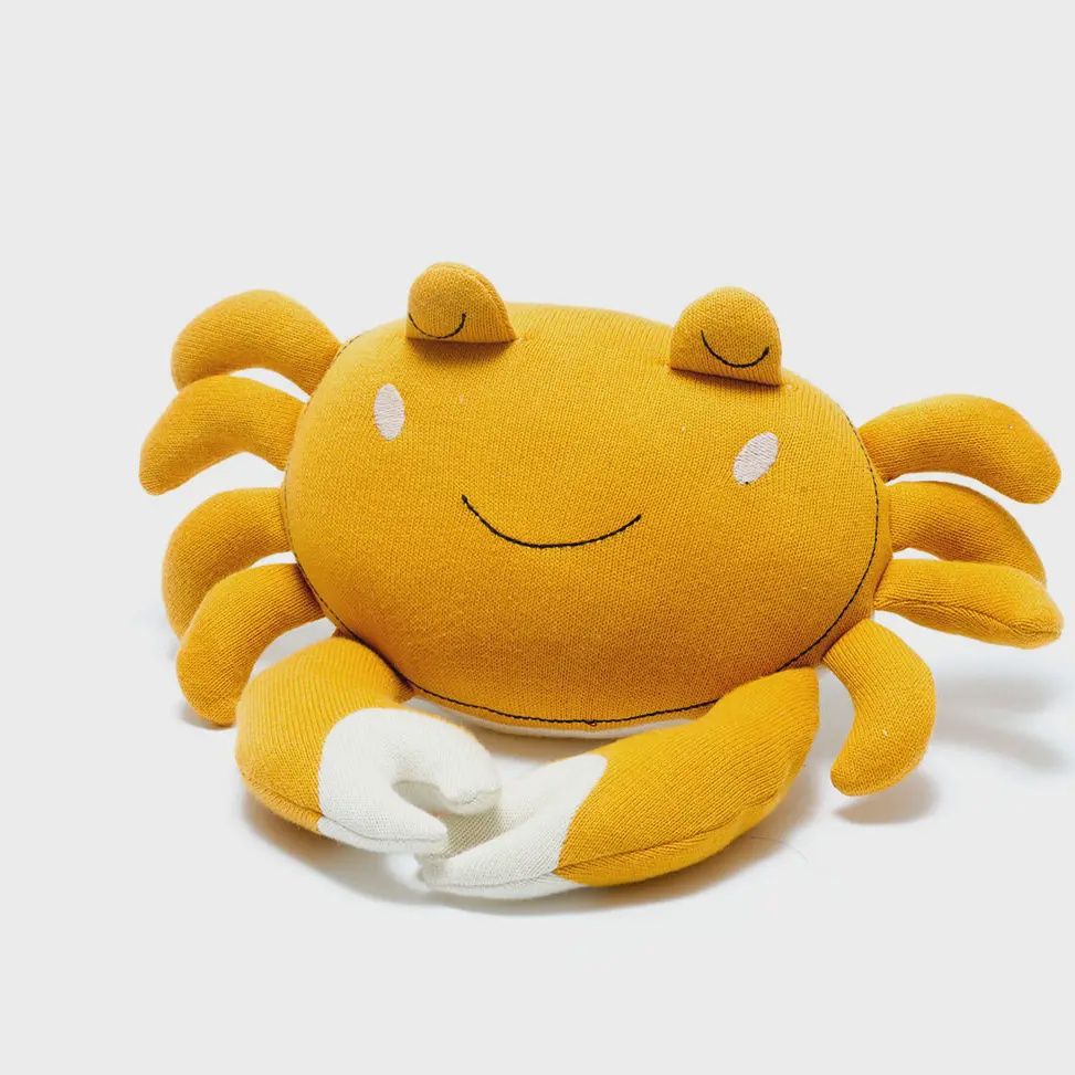 Tactile Crab Plush Toy Knitted Organic Cotton in Mustard