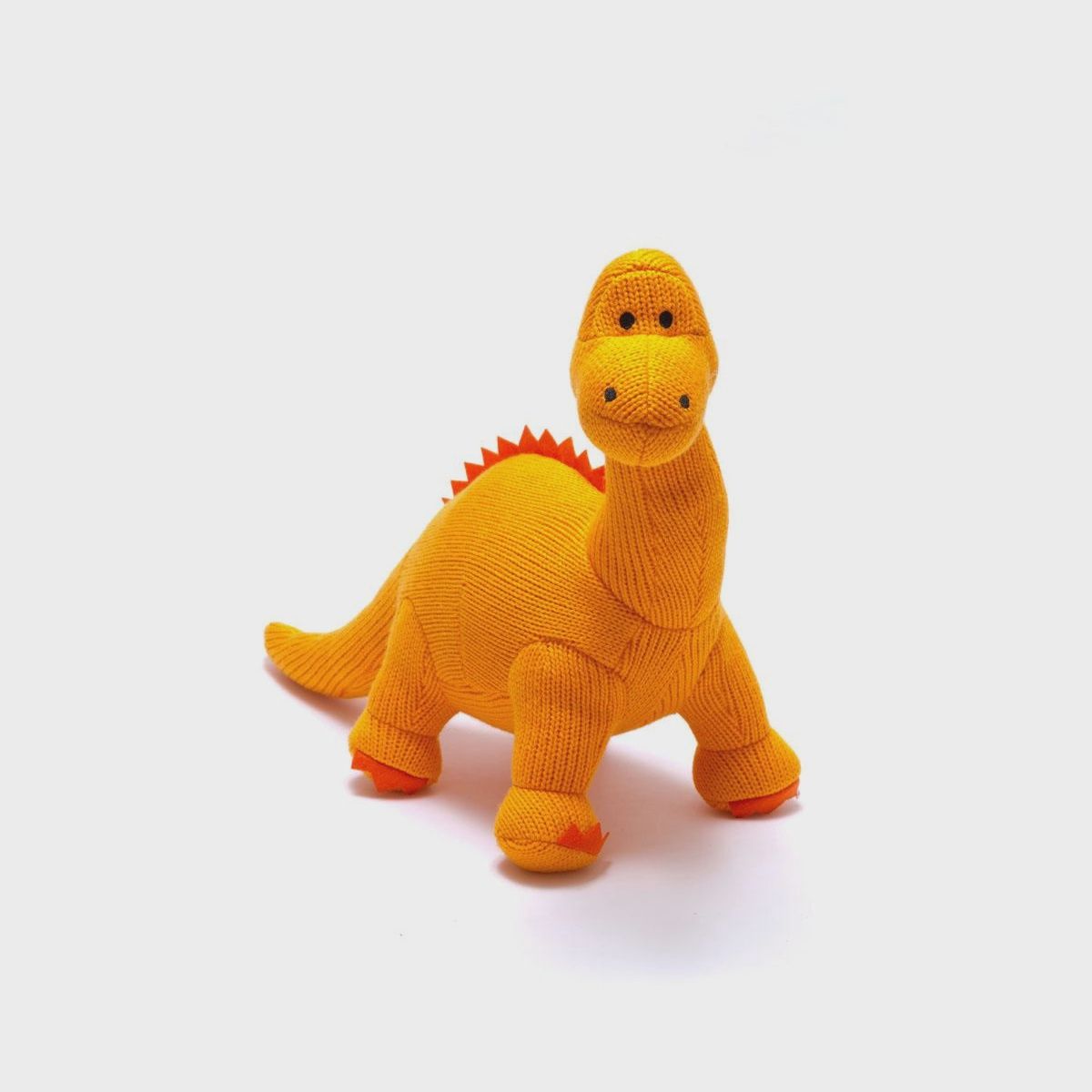 Knitted Dinosaur Baby Rattle - Orange Diplodocus