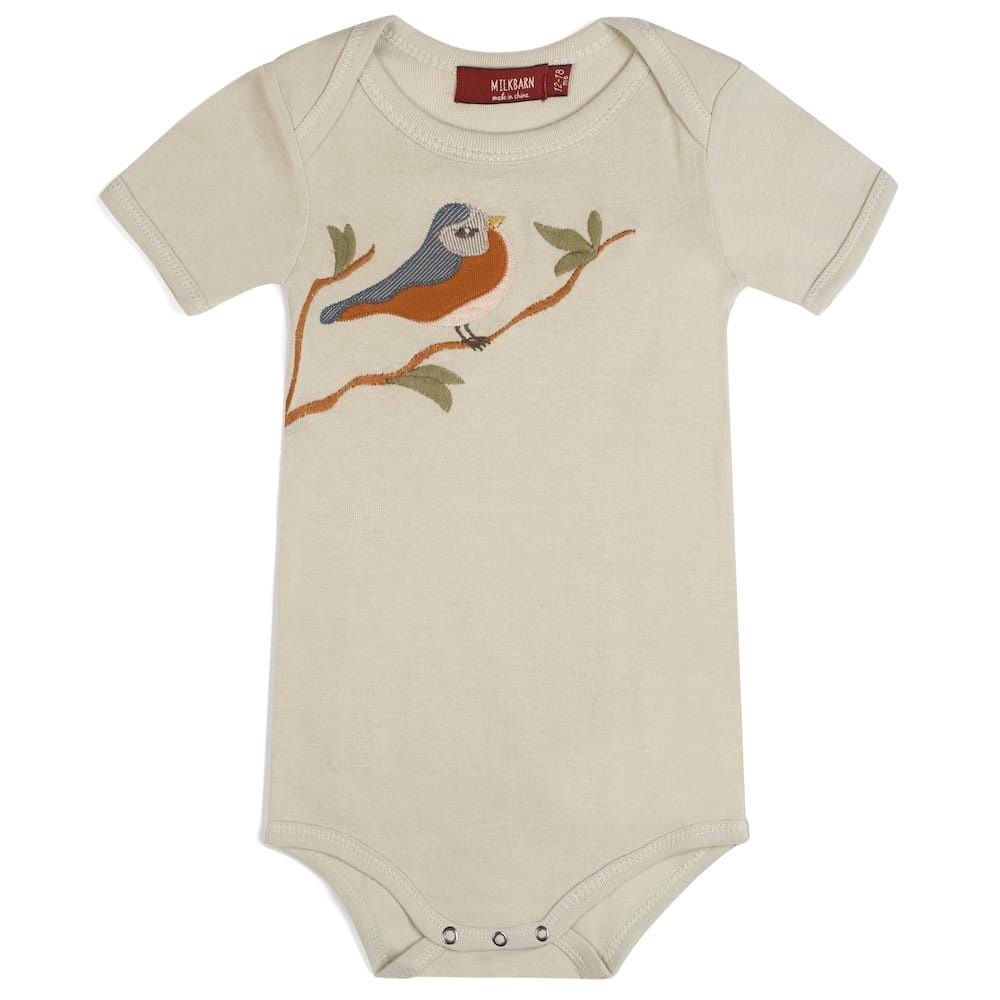 Short Sleeve Applique Onesie - Blue Bird