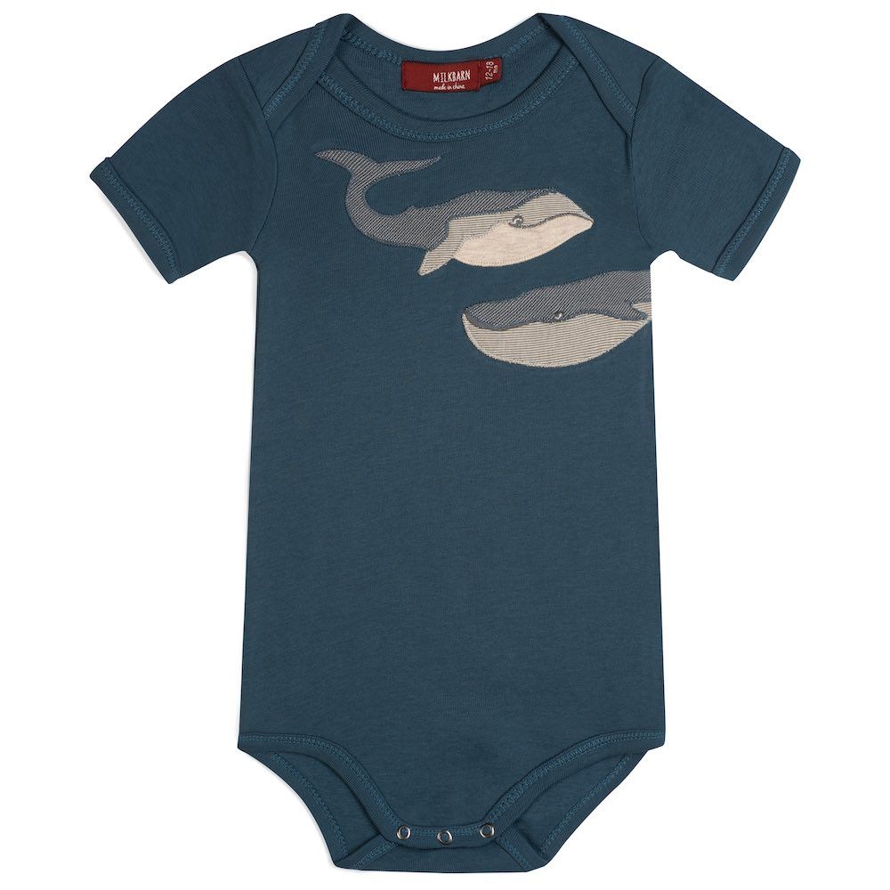 Short Sleeve Applique Onesie - Blue Whale