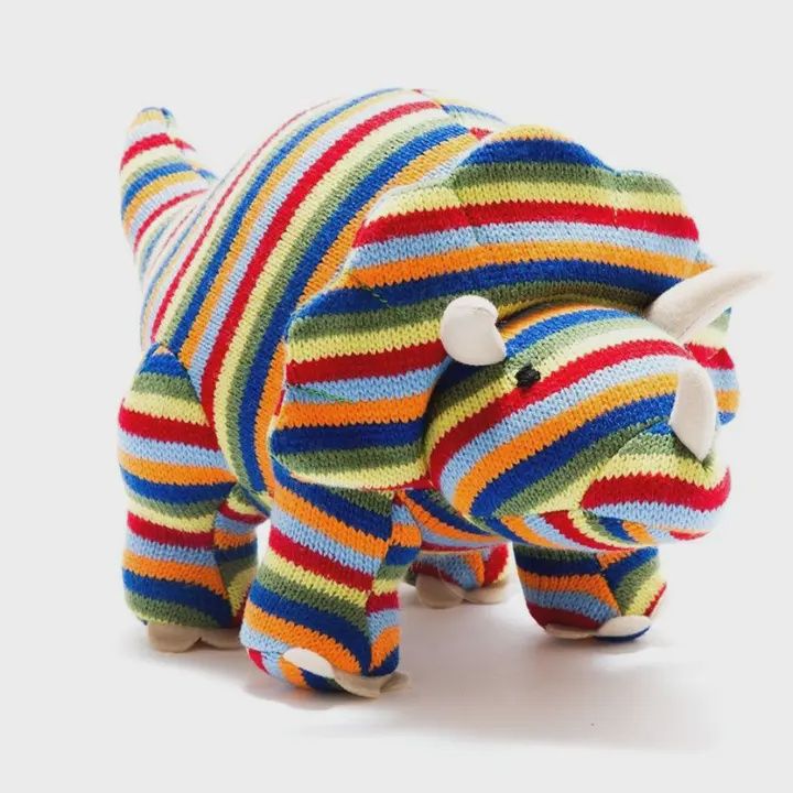 Knitted Triceratops Dinosaur Plush Toy - Stripe