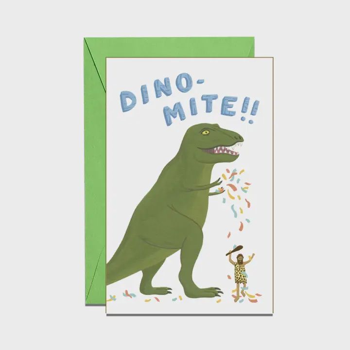 T-Rex Dinosaur and Caveman Birthday Mini Enclosure Card