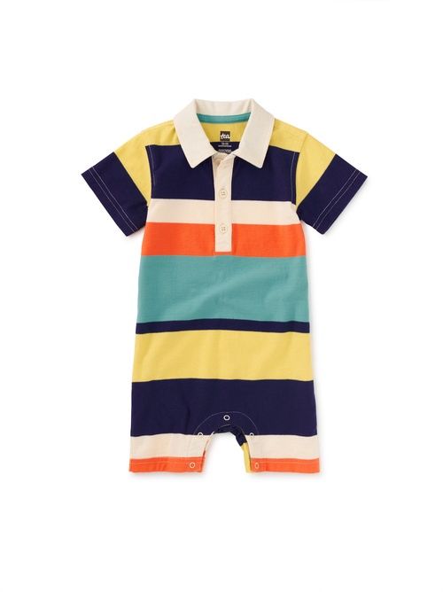 Short Sleeve Polo Baby Romper - Patina