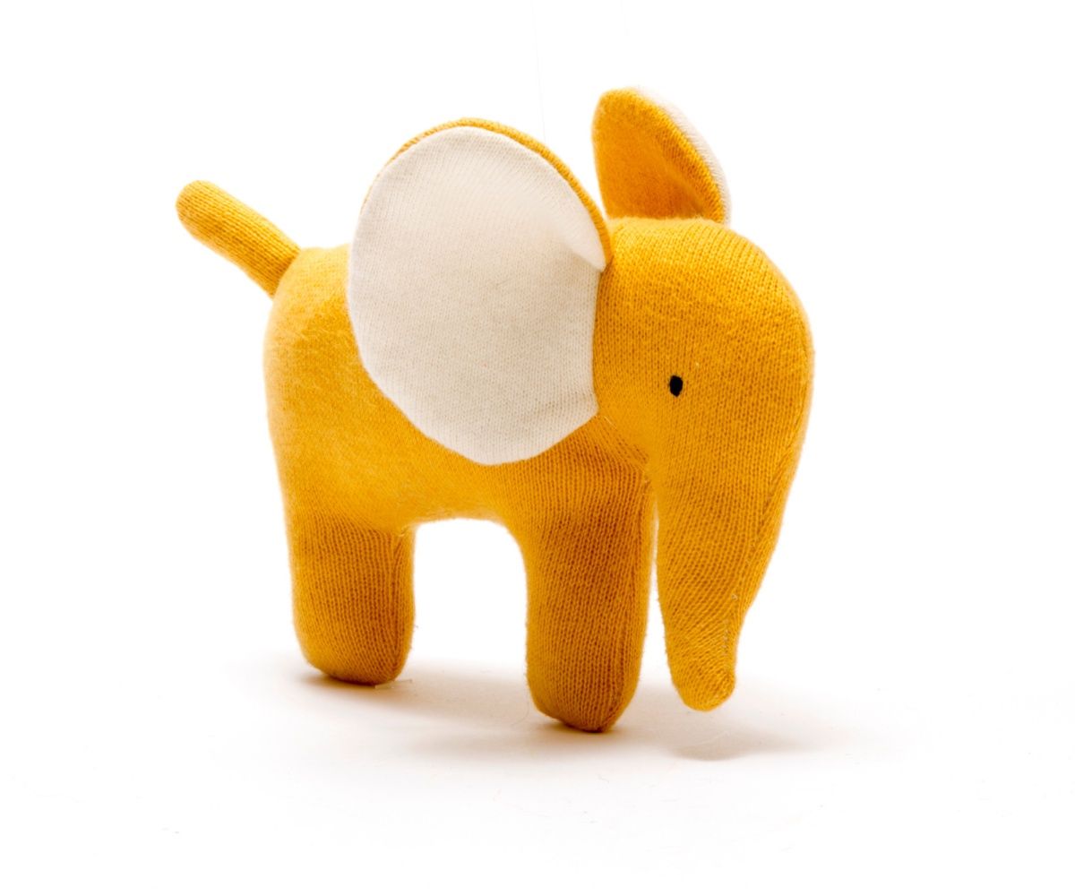 Small Knitted Organic Cotton Plush Toy - Ellis the Elephant / Mustard