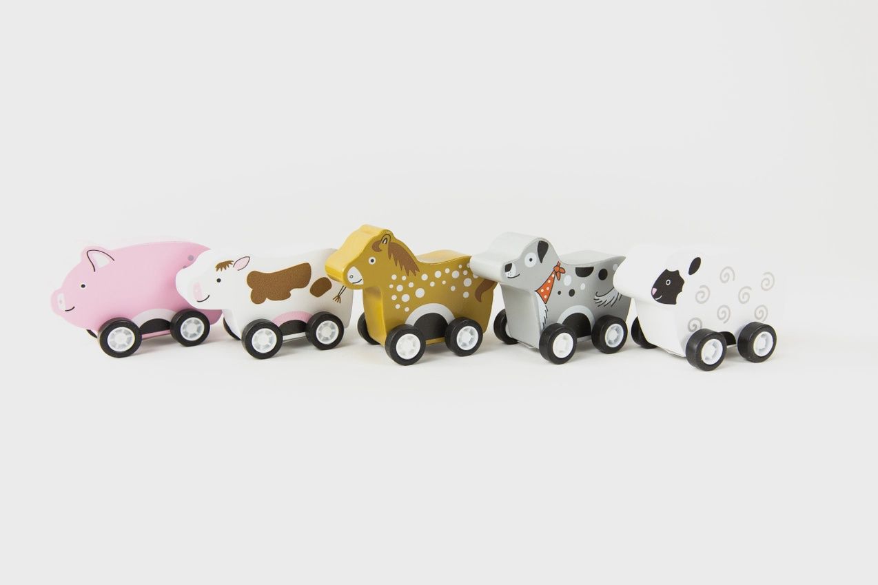 Wooden Pull-Back Racers - Barnyard Animals