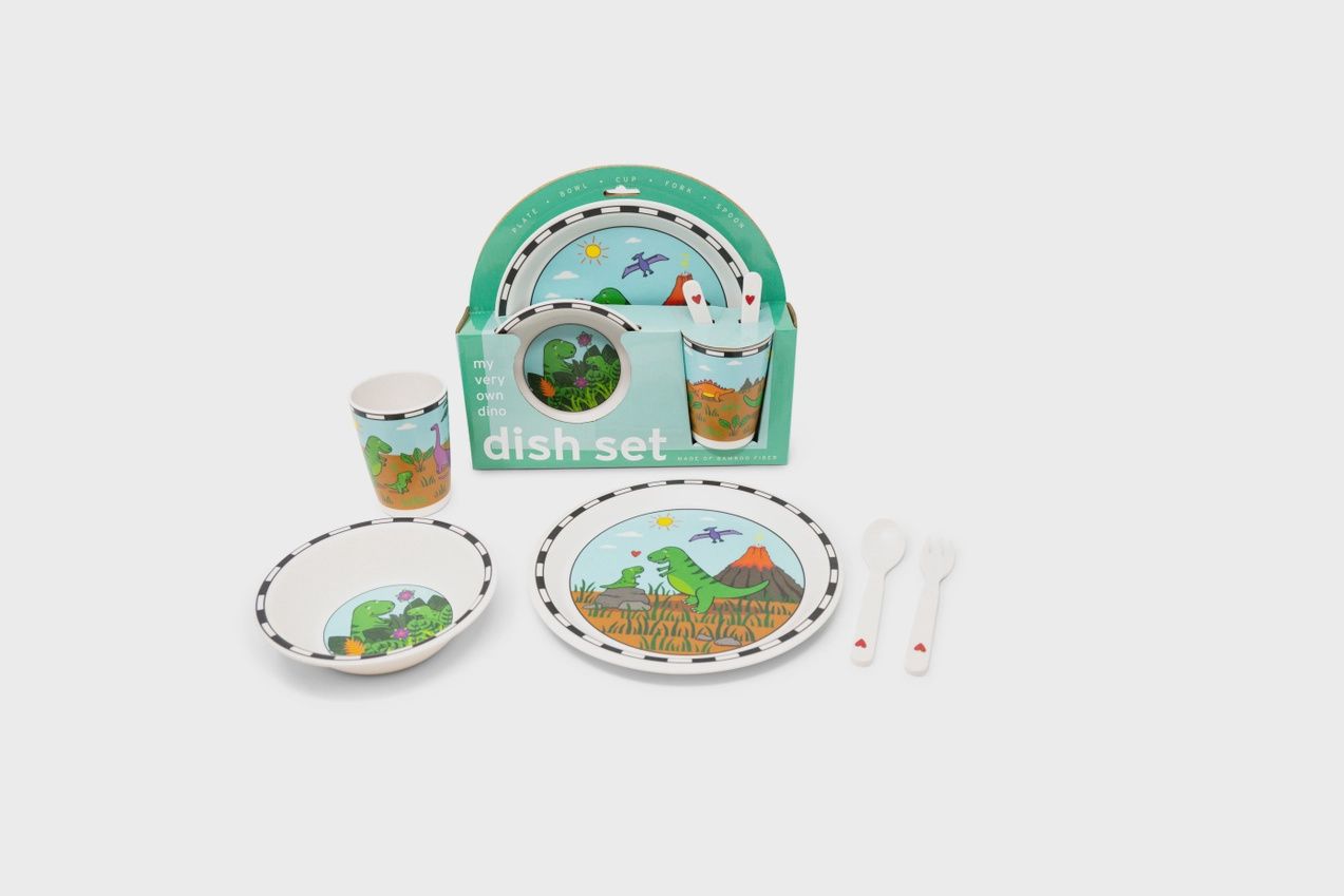 Bamboo Dish Set, Animal: Dino