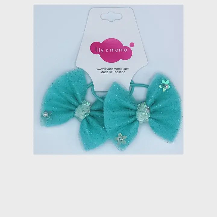 Bow Ponytail Holder, Color: Aqua