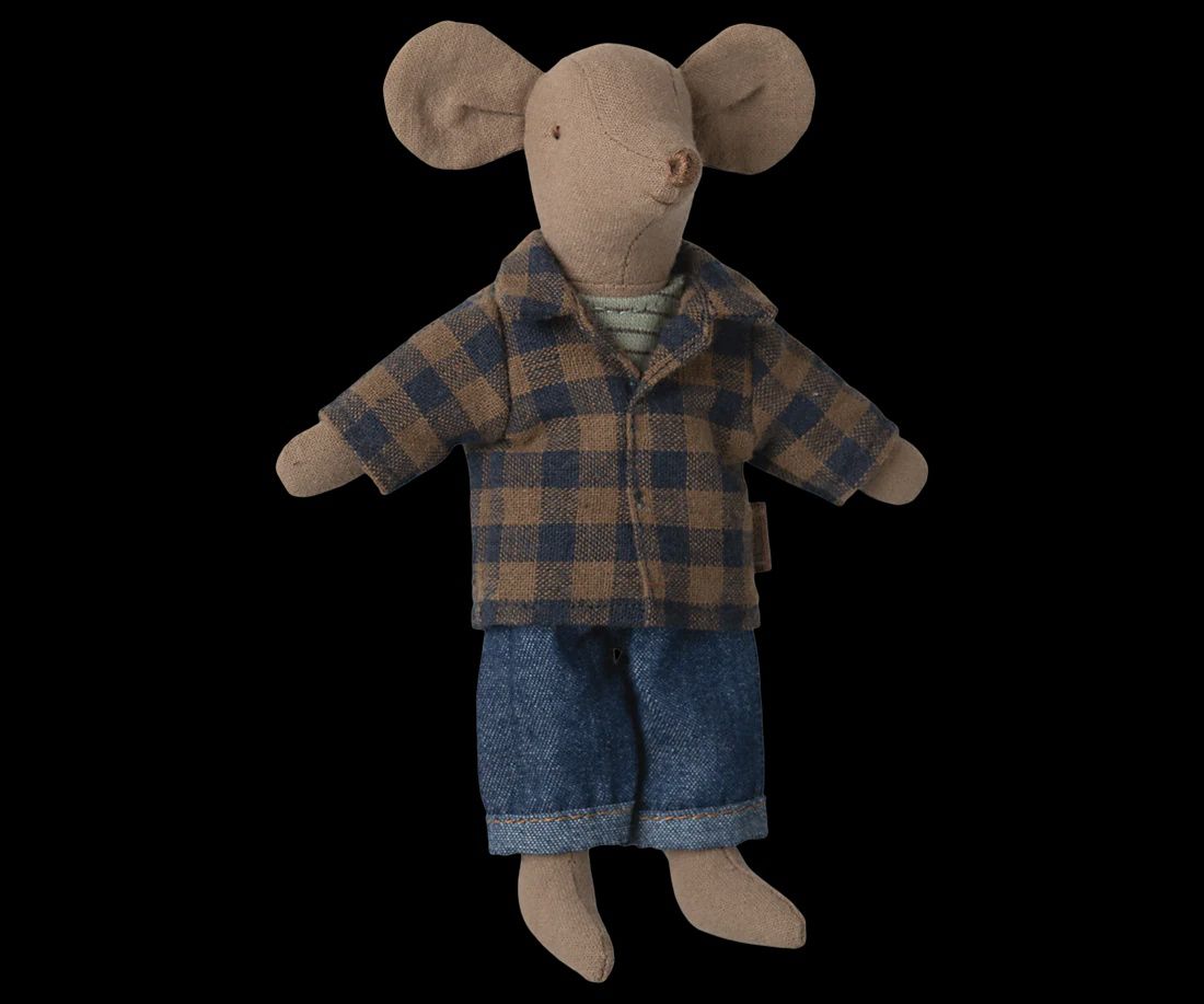 Dad Mouse - Light Brown w/ blue/brown plaid shirt and jeans