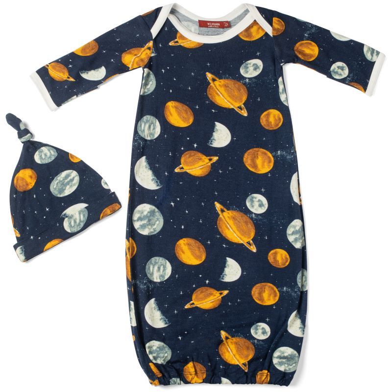 Bamboo Newborn Gown &amp; Hat Set - Planets