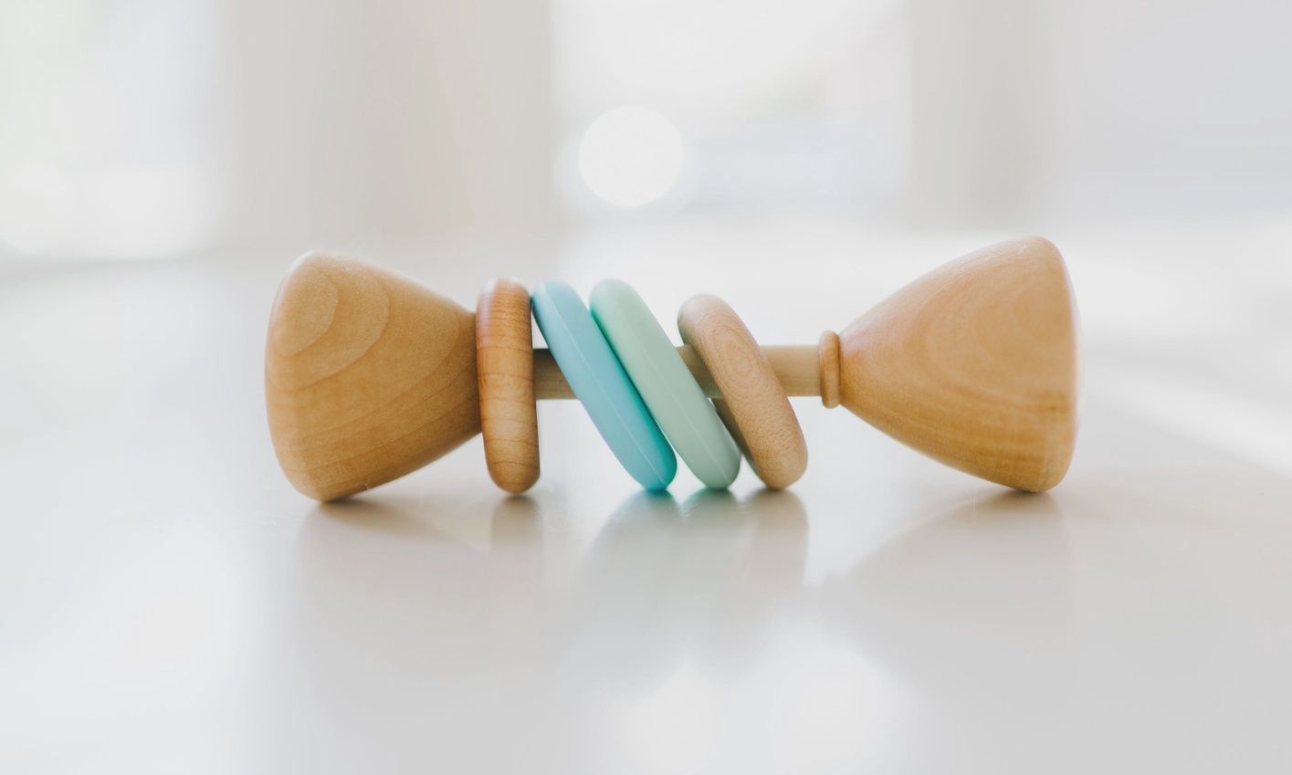 Color Block Classic Rattle Wooden Baby Toy -  Mint/Baby Blue