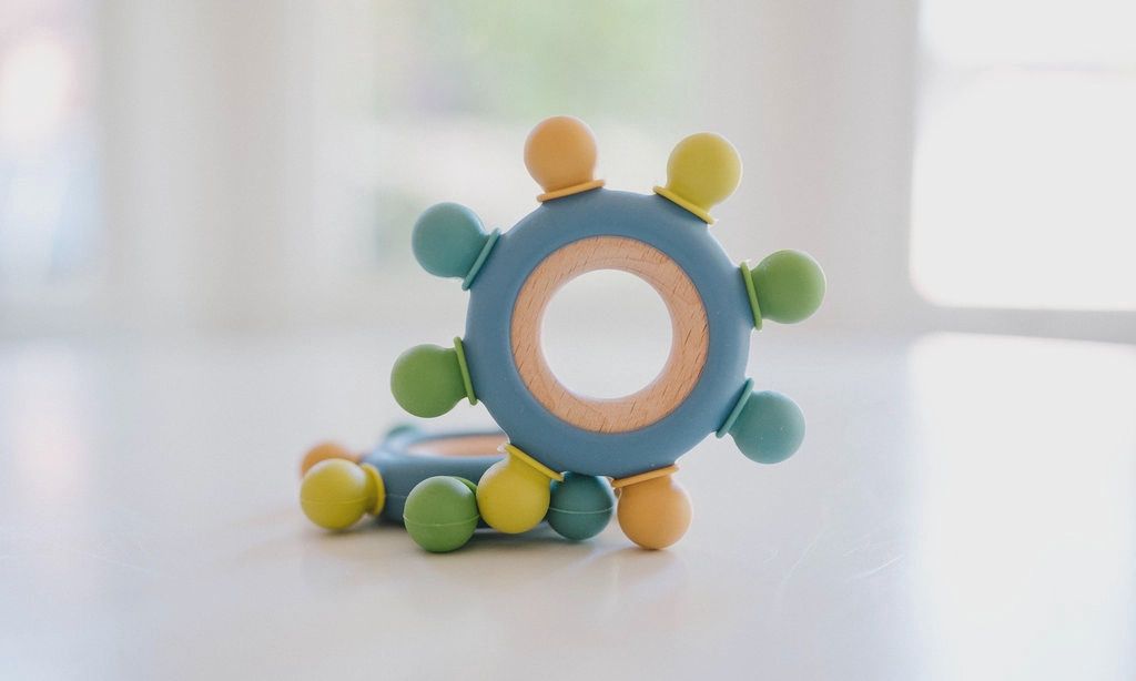 Captains Wheel Wood + Silicone Baby Teething Toy - Mountain
