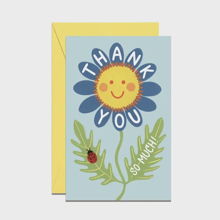 Retro Flower with Smiley Face Thank You Mini Enclosure Card