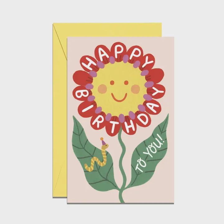 Retro Flower with Smiley Face Birthday Mini Enclosure Card