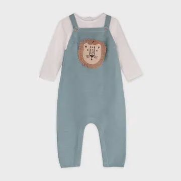 Lion Applique Sweater Knit Baby Overall Set