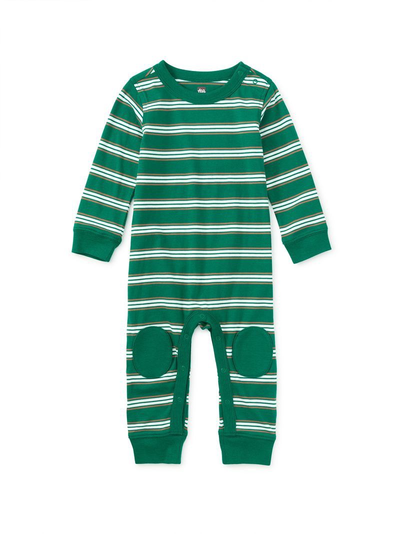 Stripe Knee Patch Baby Romper - Viridian
