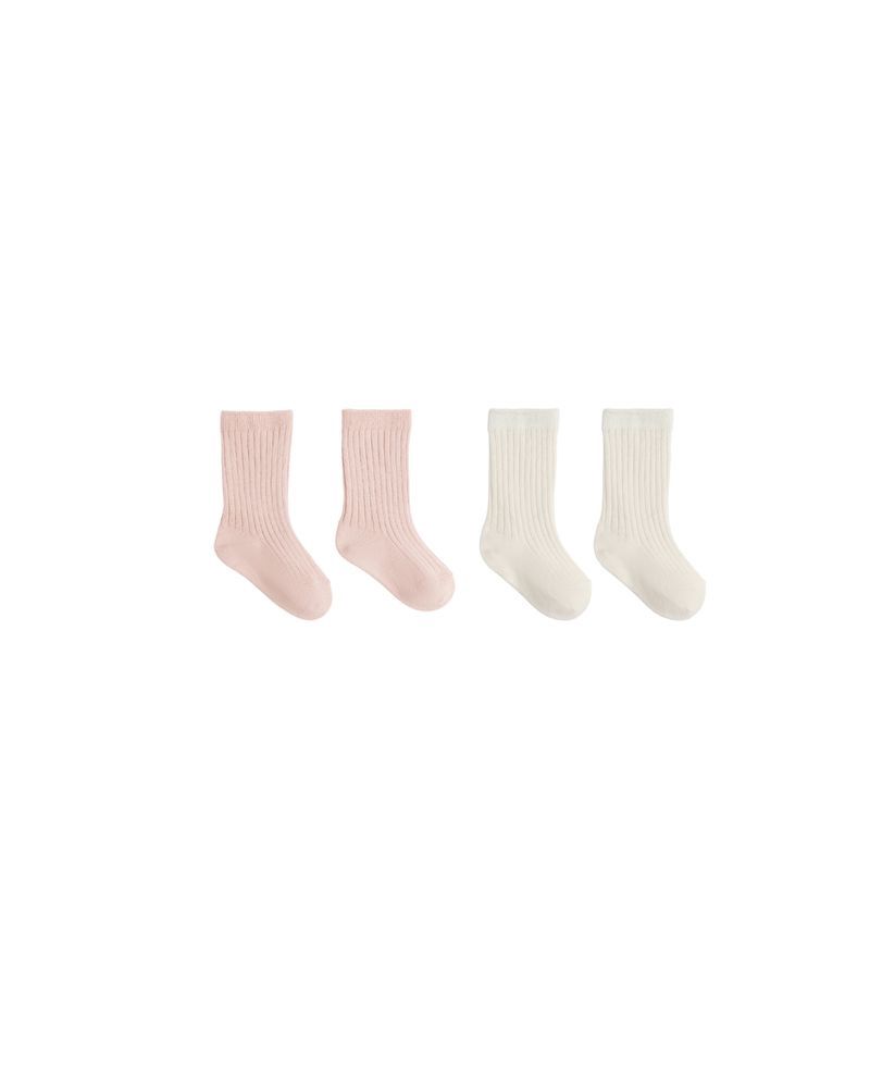 Ribbed Socks Set of 2 - Natural, Rose