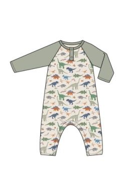 Raglan Henley Romper - Washy Dinos
