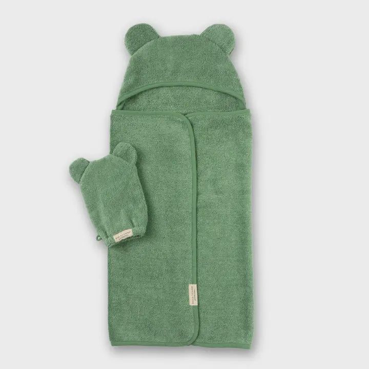 Hooded Towel &amp; Wash Mitt, Color: Green