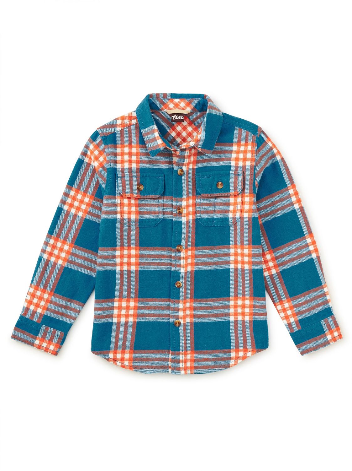Flannel Button Up Shirt - teal/orange