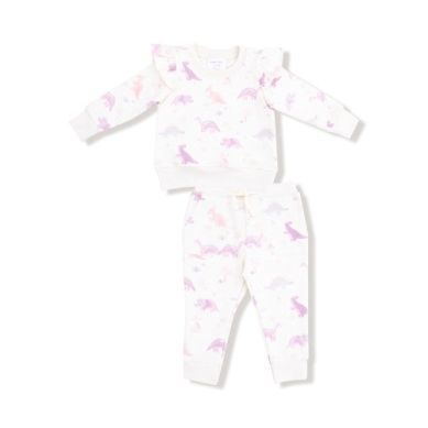 Soft Dinos- French Terry - Purple Ruffle  Sweatshirt and Jogger Pant