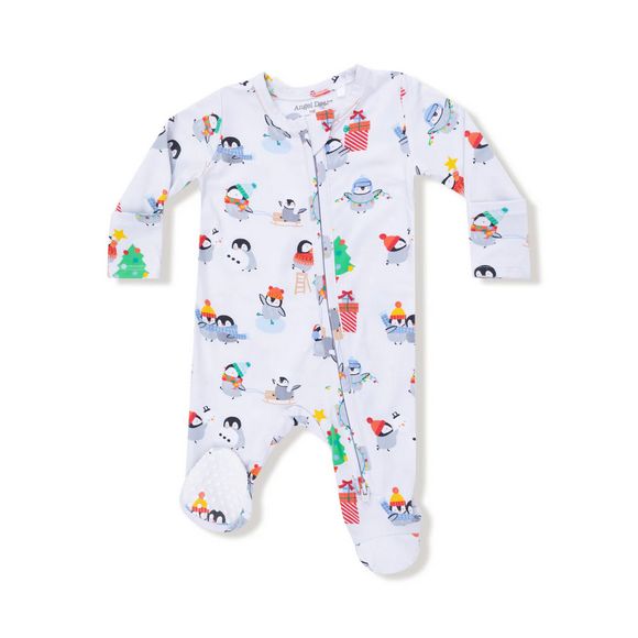 2 Way Zipper Footie - Holiday Penguins