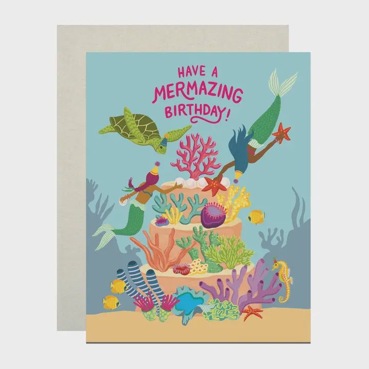Mermaid Ocean Coral Reef Sea Life Birthday Card