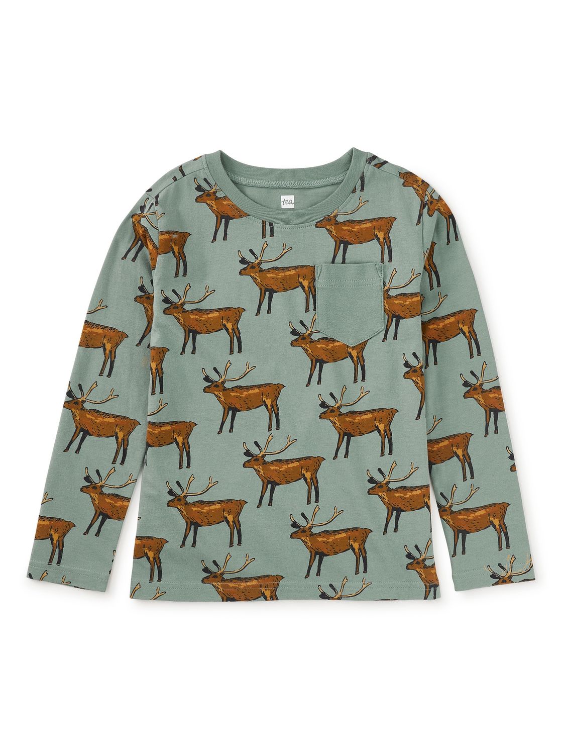 Long Sleeve Printed Pocket Tee - Painted Deer