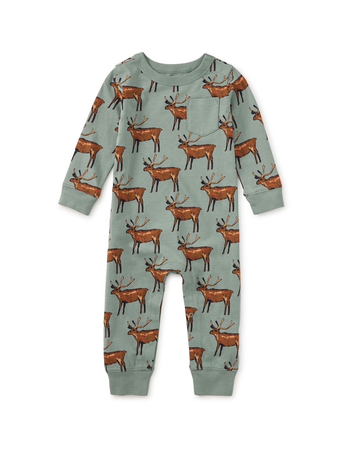 Long Sleeve Pocket Baby Romper - Painted Deer