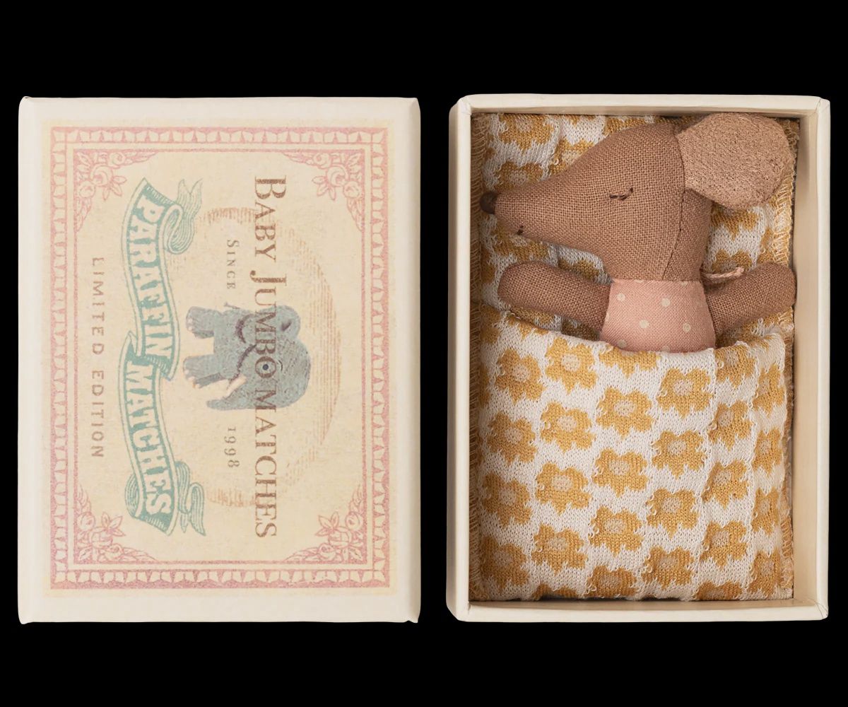 Sleepy Wakey Baby Mouse in Matchbox - Rose