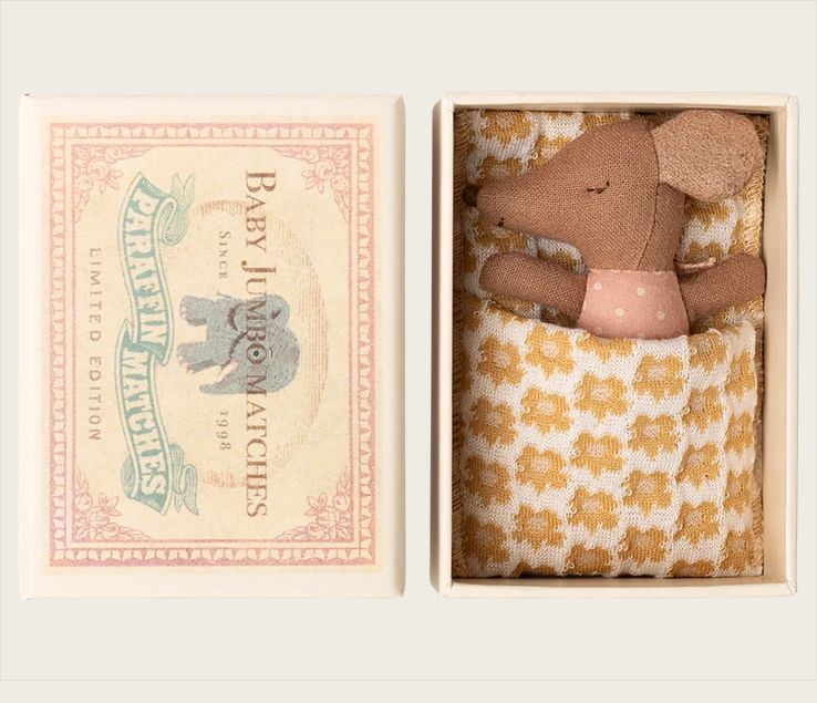 Sleepy Wakey Baby Mouse in Matchbox - Rose