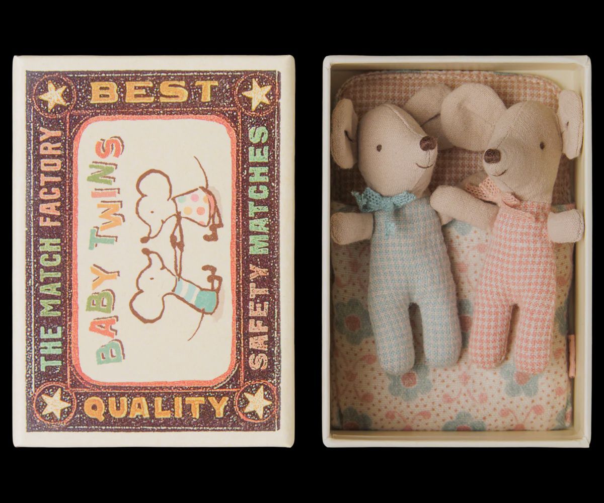 Baby Mice Twins in Box - Checkered