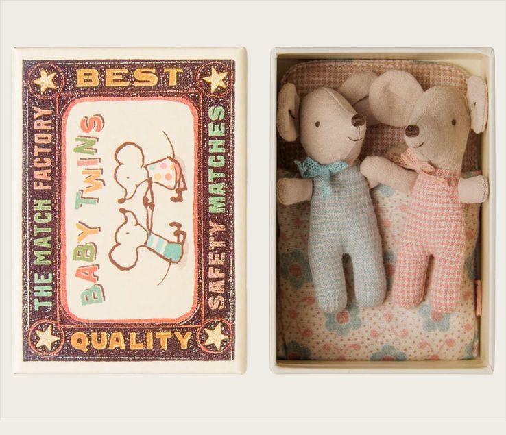 Baby Mice Twins in Box - Checkered