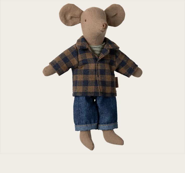 Dad Mouse - Light Brown w/ blue/brown plaid shirt and jeans