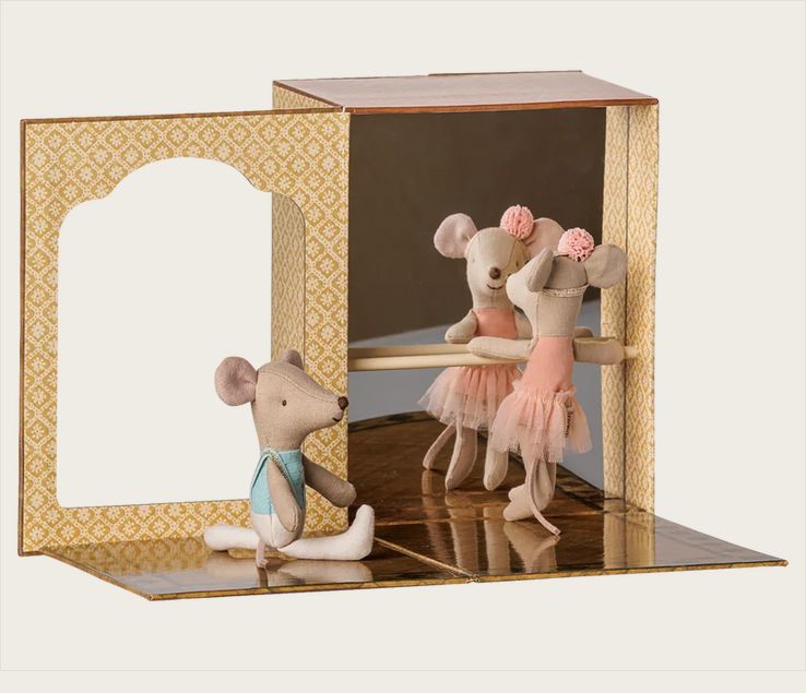 Ballet mice in dance studio, Little  sister and brother