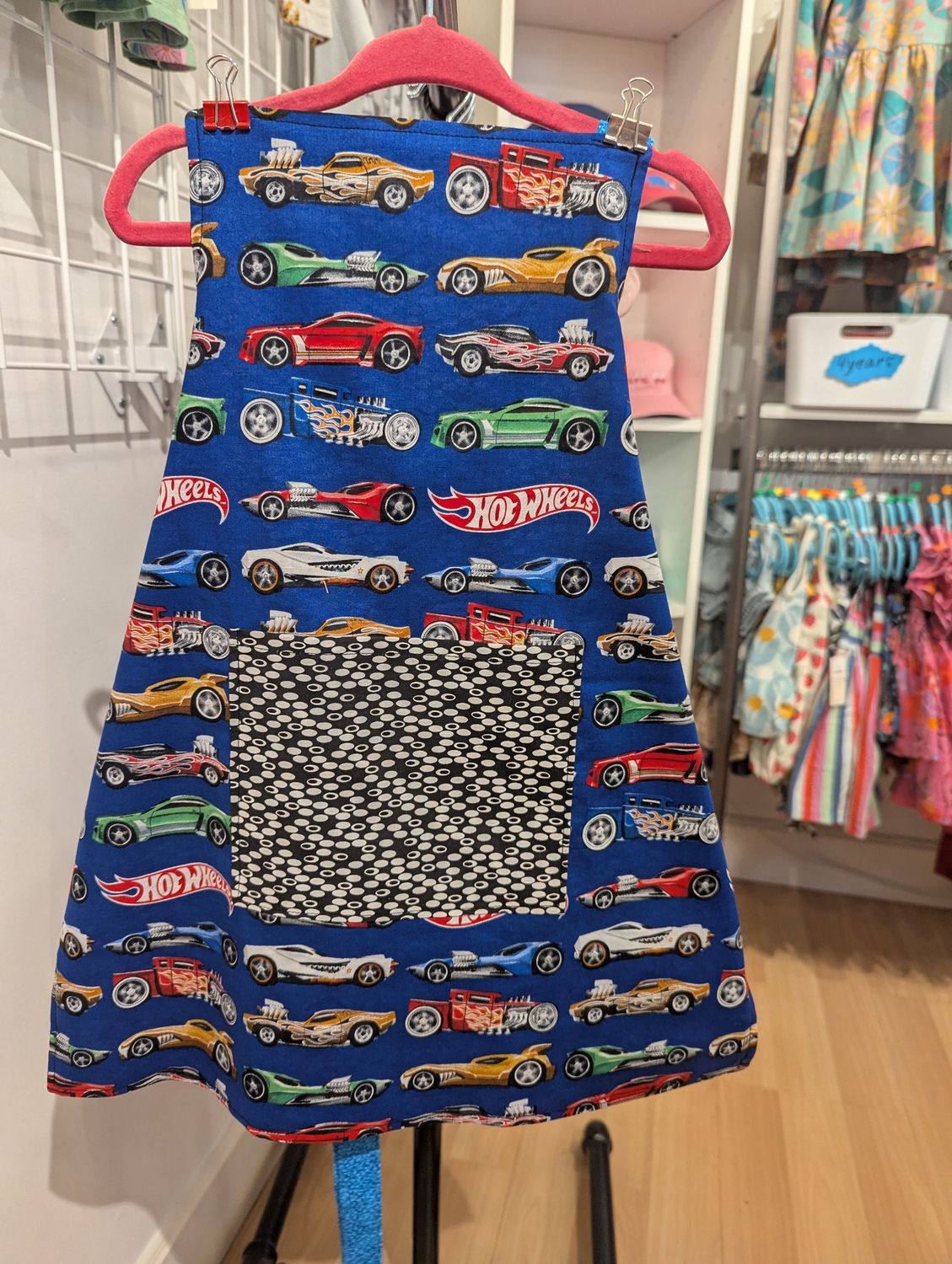 Handmade Apron, Style: Cars &amp; White Ovals on Black