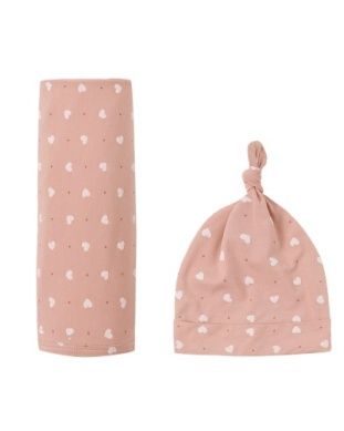 Bamboo Swaddle and Hat Set - Pink Hearts