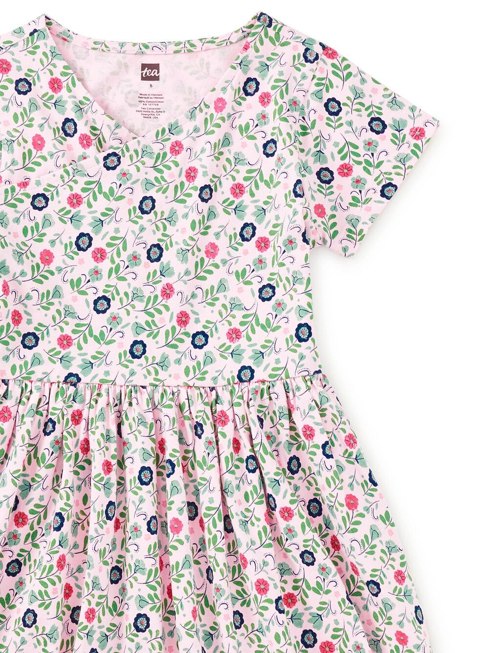 Short Sleeve Wrap Neck Dress - Azulejos Florales