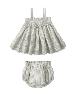 Mae Smocked Top &amp; Bloomer Set - Sage Gingham