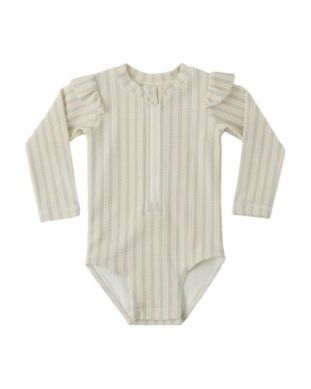 Byron Rashguard One-Piece Blue &amp; Butterscotch Stripe Swimsuit