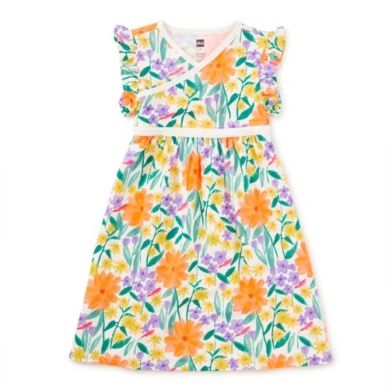 Wrap Neck Dress - Watercolor Floral