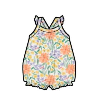 Cross-Back Baby Romper - Watercolor Floral