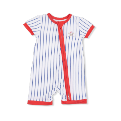 Baseball Stripe - Shortie 2 Way Zipper Romper
