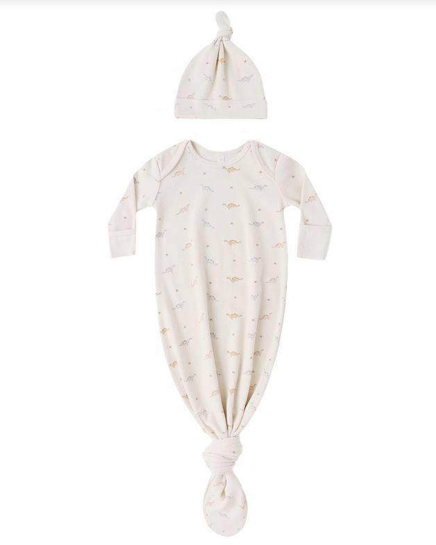 Knotted Baby Gown and Hat Set Dinos