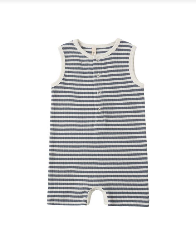 Ribbed Henley Romper Ocean Stripe