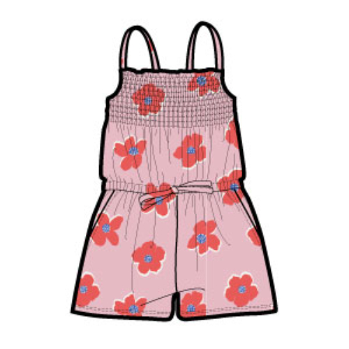 Smocked Strappy Romper - Rock Floral