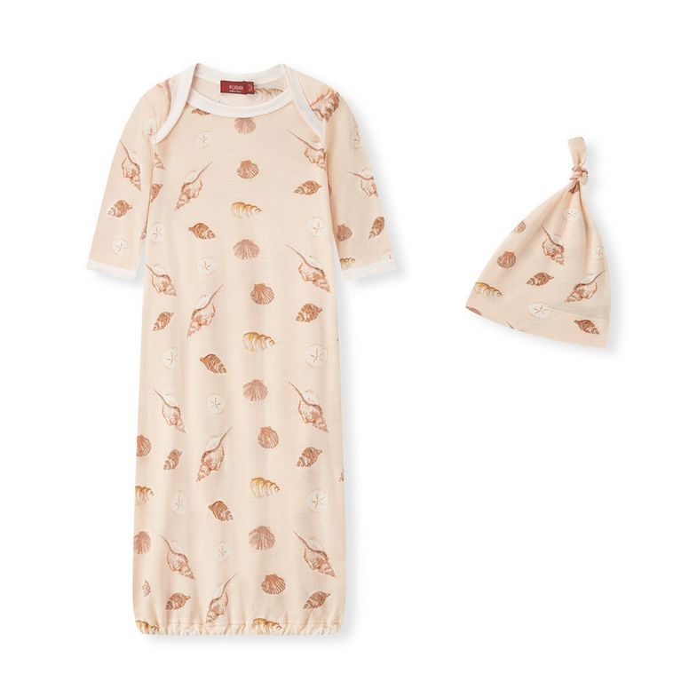 Bamboo Newborn Gown &amp; Hat Set - Seashells