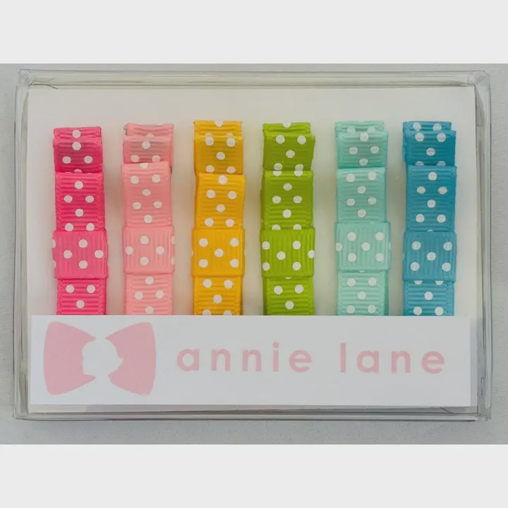 Hair Bows - Classic Grosgrain - Bright Polka - Set of Six