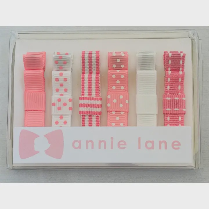 Hair Bows - Classic Grosgrain - Pink & White - Set of Six